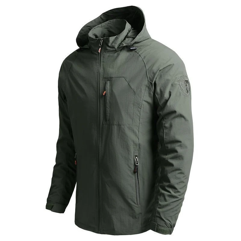 Herren leichte technische Kapuzen-Fieldjacke mit Brustreißverschluss und Multifunktions‑Taschen Nord Taschen