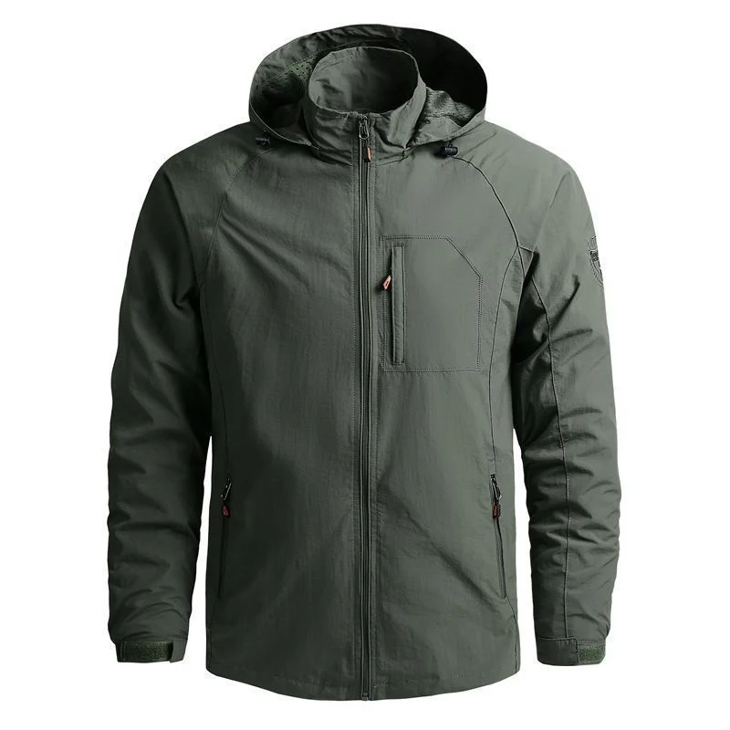 Herren leichte technische Kapuzen-Fieldjacke mit Brustreißverschluss und Multifunktions‑Taschen Nord Taschen