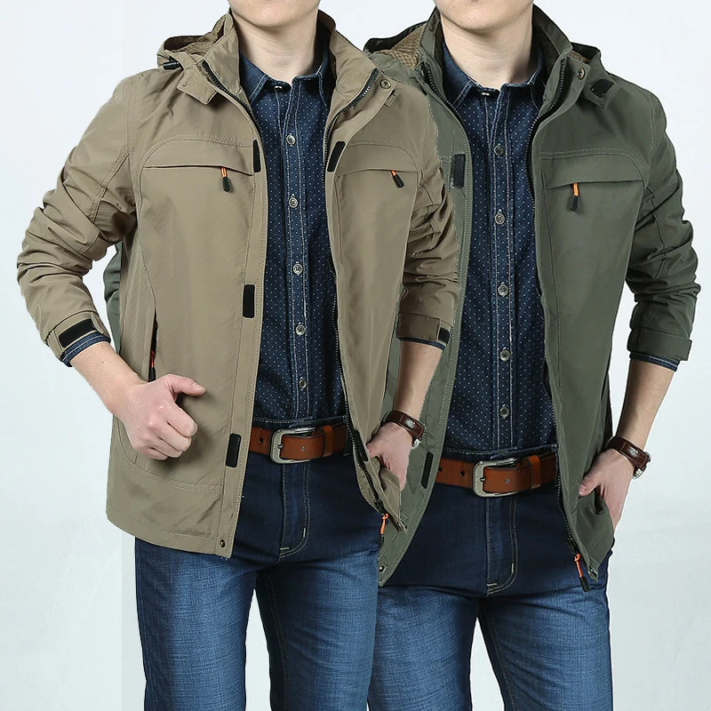 Herren leichte technische Fieldjacke mit Kapuze, Multifunktions-Taschen und windabweisender Shell Nord Taschen