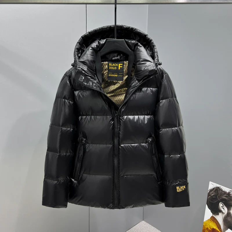 Herren glänzende gesteppte Daunenjacke mit Kapuze und hohem Kragen Nord Taschen