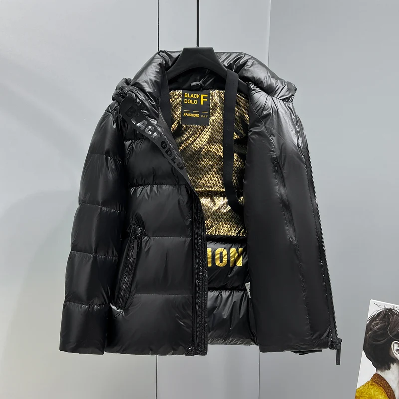 Herren glänzende gesteppte Daunenjacke mit Kapuze und hohem Kragen Nord Taschen