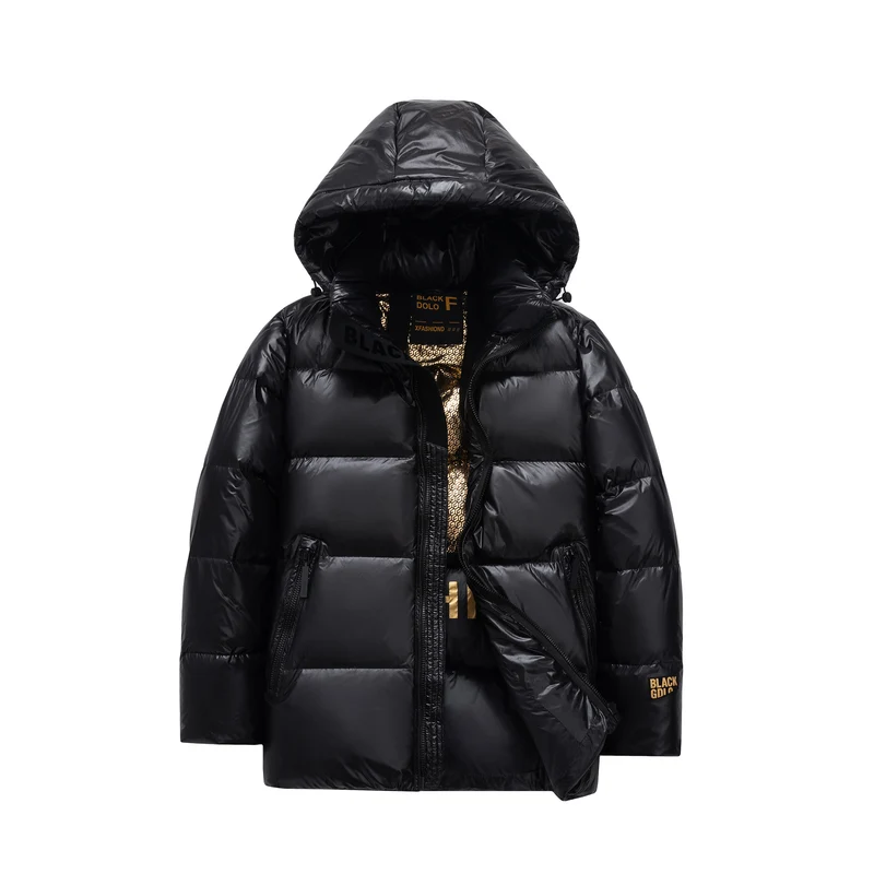 Herren glänzende gesteppte Daunenjacke mit Kapuze und hohem Kragen Nord Taschen
