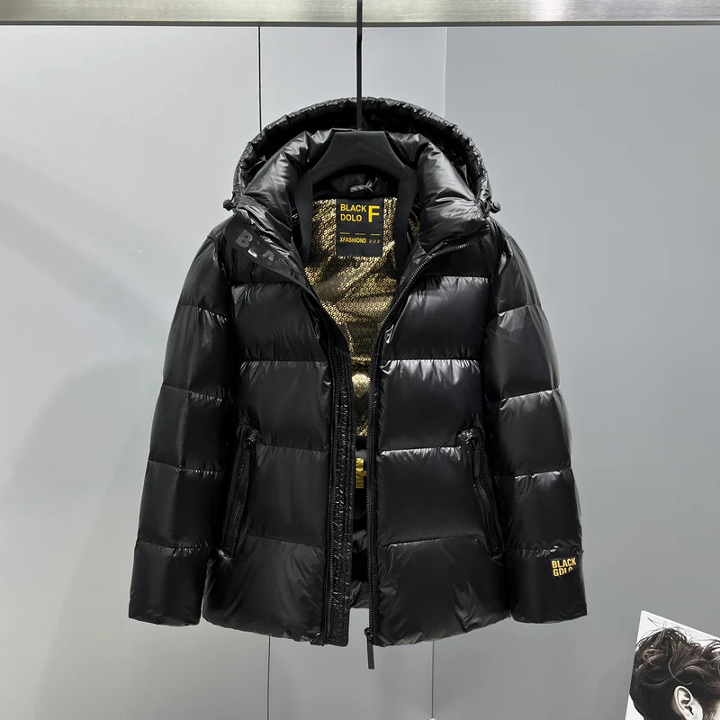 Herren glänzende gesteppte Daunenjacke mit Kapuze und hohem Kragen Nord Taschen