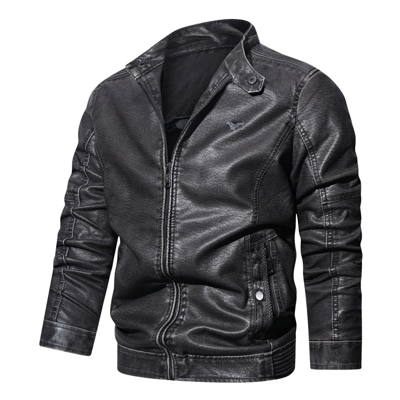 Herren gewaschene Kunstleder‑Pilotenblouson mit strukturierter Oberfläche und ergonomischen Ärmelnähten Nord Taschen
