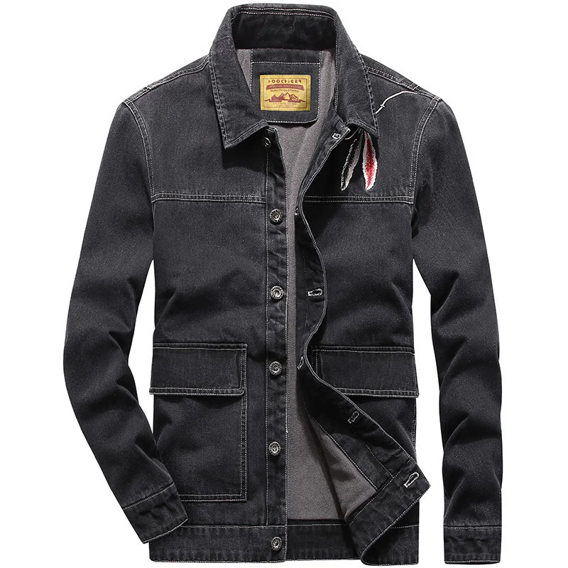 Herren gewaschene Denimjacke im Vintage-Look mit aufgesetzten Pattentaschen Nord Taschen