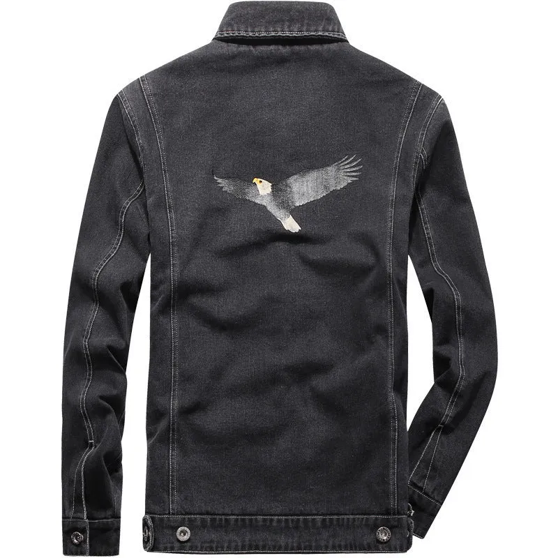 Herren gewaschene Denimjacke im Vintage-Look mit aufgesetzten Pattentaschen Nord Taschen