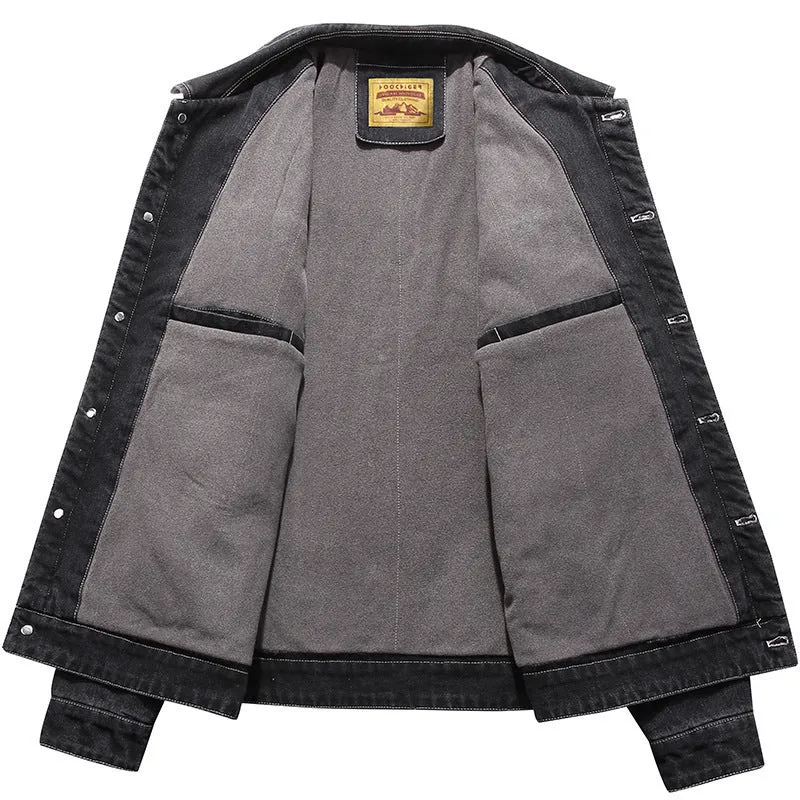 Herren gewaschene Denimjacke im Vintage-Look mit aufgesetzten Pattentaschen Nord Taschen