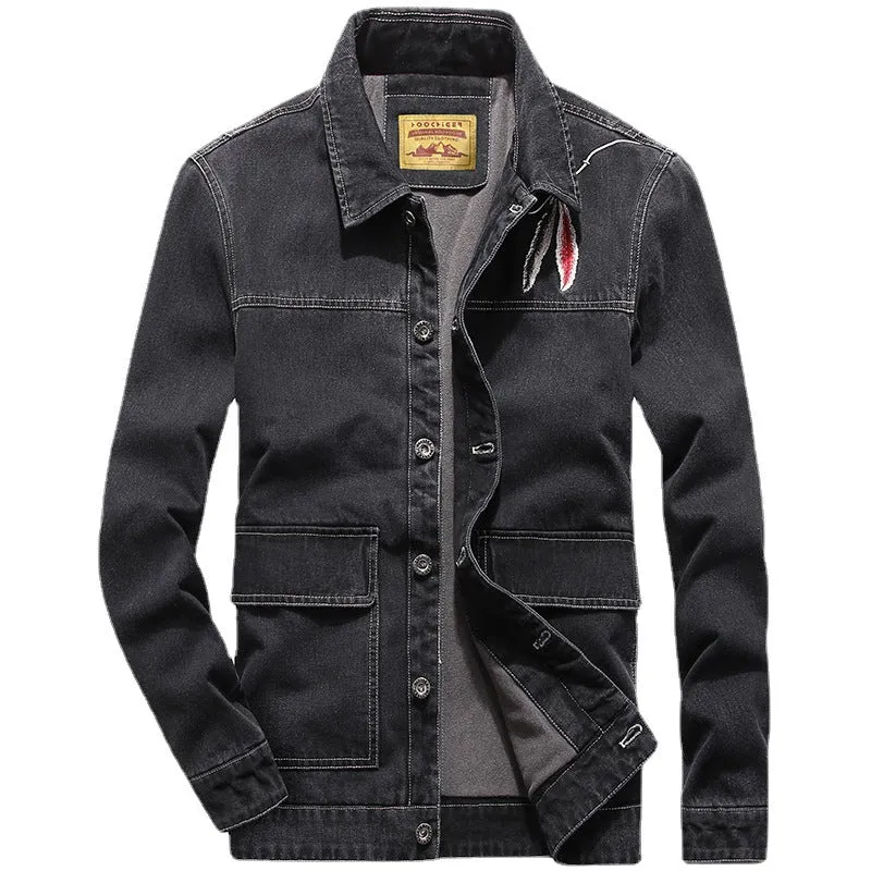 Herren gewaschene Denimjacke im Vintage-Look mit aufgesetzten Pattentaschen Nord Taschen