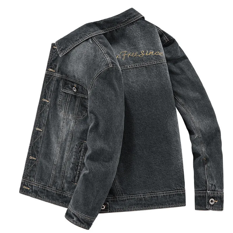 Herren gewaschene Denim-Workerjacke mit bedrucktem Innenfutter und Brustpattentaschen Nord Taschen