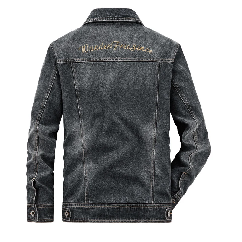 Herren gewaschene Denim-Workerjacke mit bedrucktem Innenfutter und Brustpattentaschen Nord Taschen