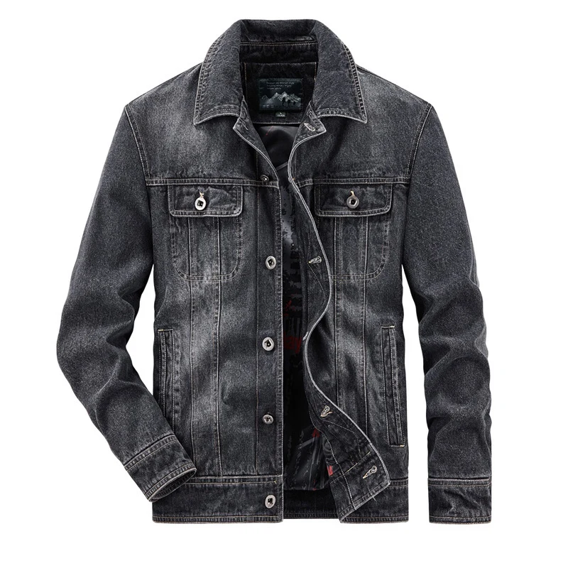 Herren gewaschene Denim-Workerjacke mit bedrucktem Innenfutter und Brustpattentaschen Nord Taschen