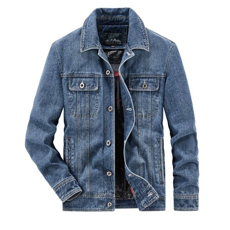 Herren gewaschene Denim-Workerjacke mit bedrucktem Innenfutter und Brustpattentaschen Nord Taschen