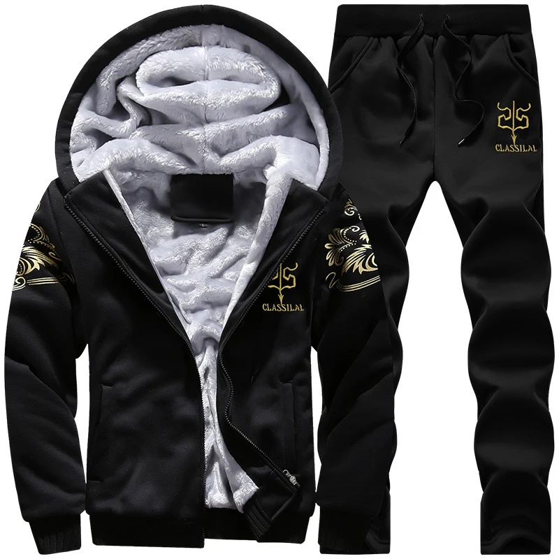 Herren Fleece-gefüttertes Freizeit-Set mit Kapuzenjacke und Thermo-Jogger Nord Taschen