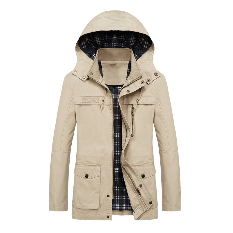 Herren Fieldparka im Urban-Utility Stil mit karierter Innenfutter, abnehmbarer Kapuze und Multifunktions‑Taschen Nord Taschen