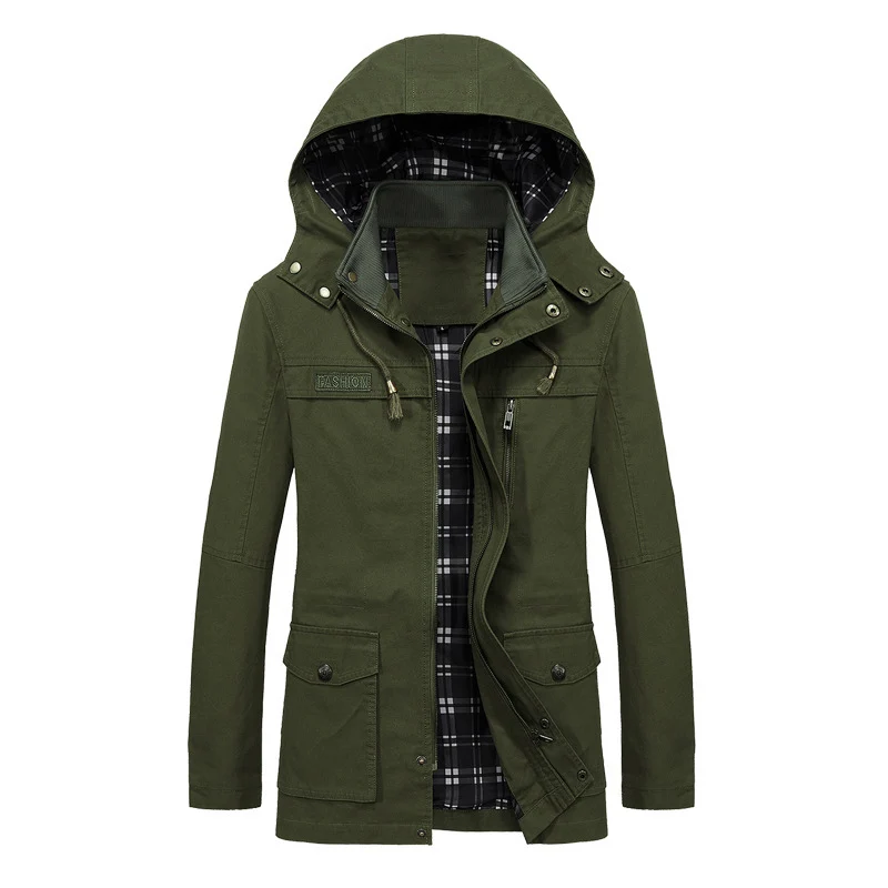 Herren Fieldparka im Urban-Utility Stil mit karierter Innenfutter, abnehmbarer Kapuze und Multifunktions‑Taschen Nord Taschen
