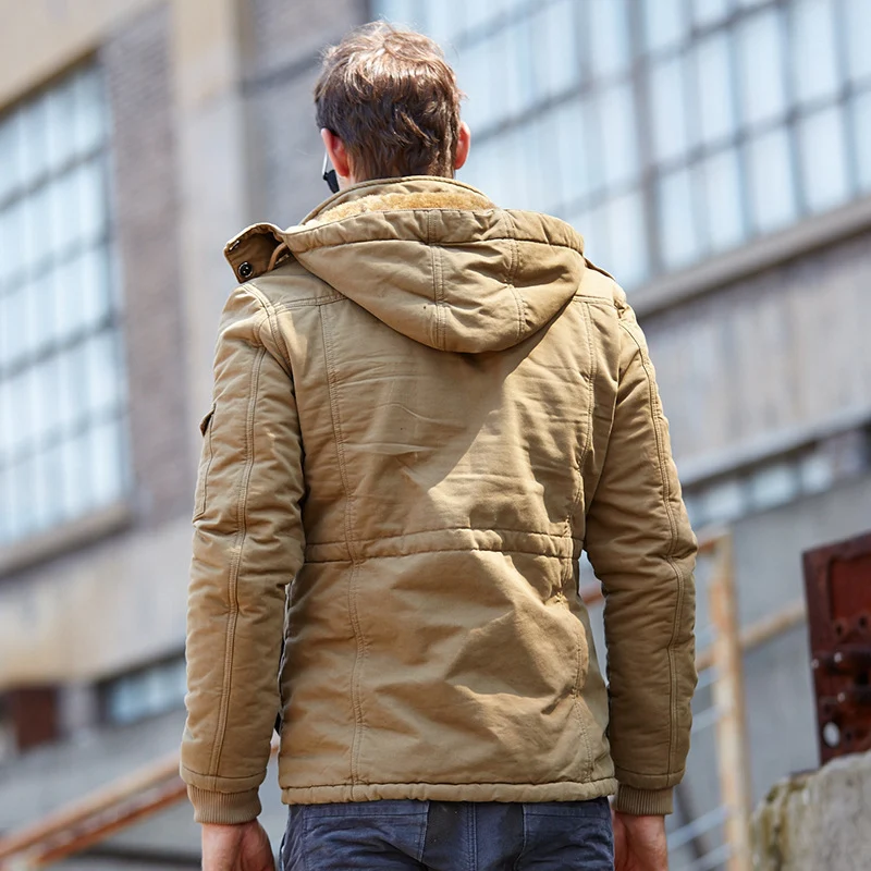 Herren Fieldjacke im Urban-Utility‑Stil mit Kapuze, Pattentaschen und Tunnelzug-Taille Nord Taschen