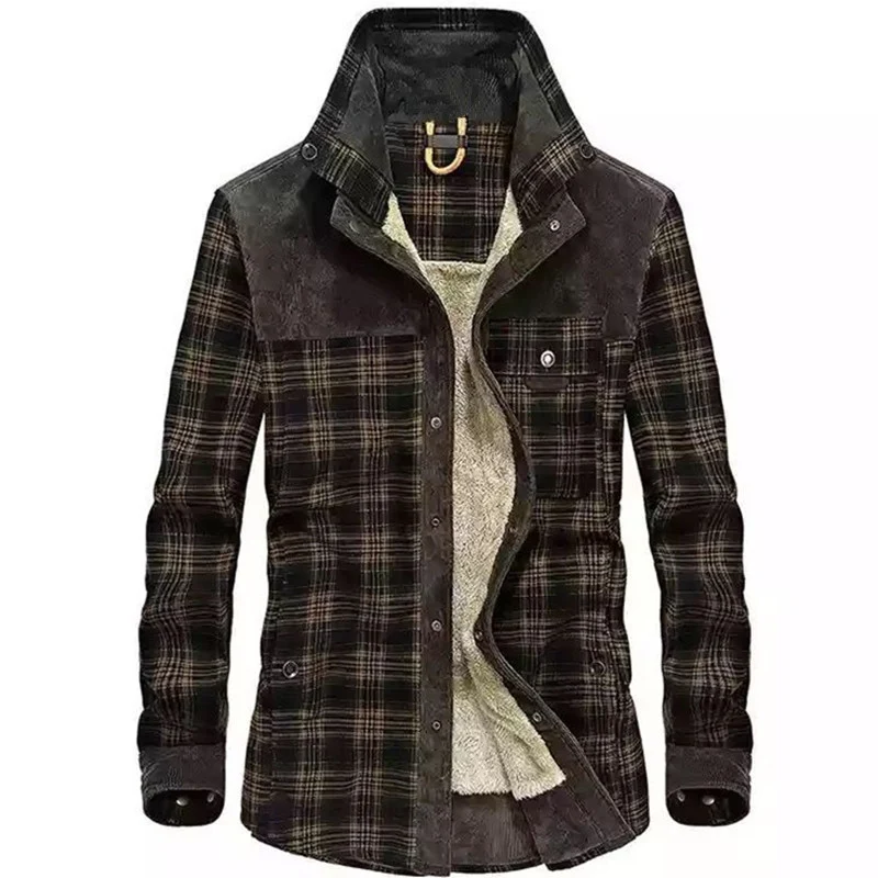 Herren Karierte Cord‑Hemdjacke mit Teddyfutter und Brusttaschen Nord Taschen