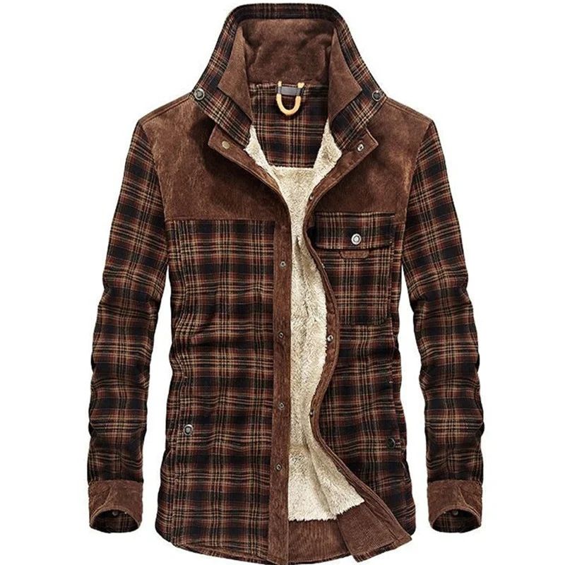 Herren Karierte Cord‑Hemdjacke mit Teddyfutter und Brusttaschen Nord Taschen