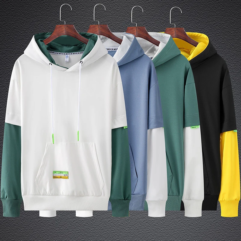 Herren Kapuzenpullover im Lagenlook mit Kontrastärmeln, Kängurutasche und Oversize-Schnitt Nord Taschen