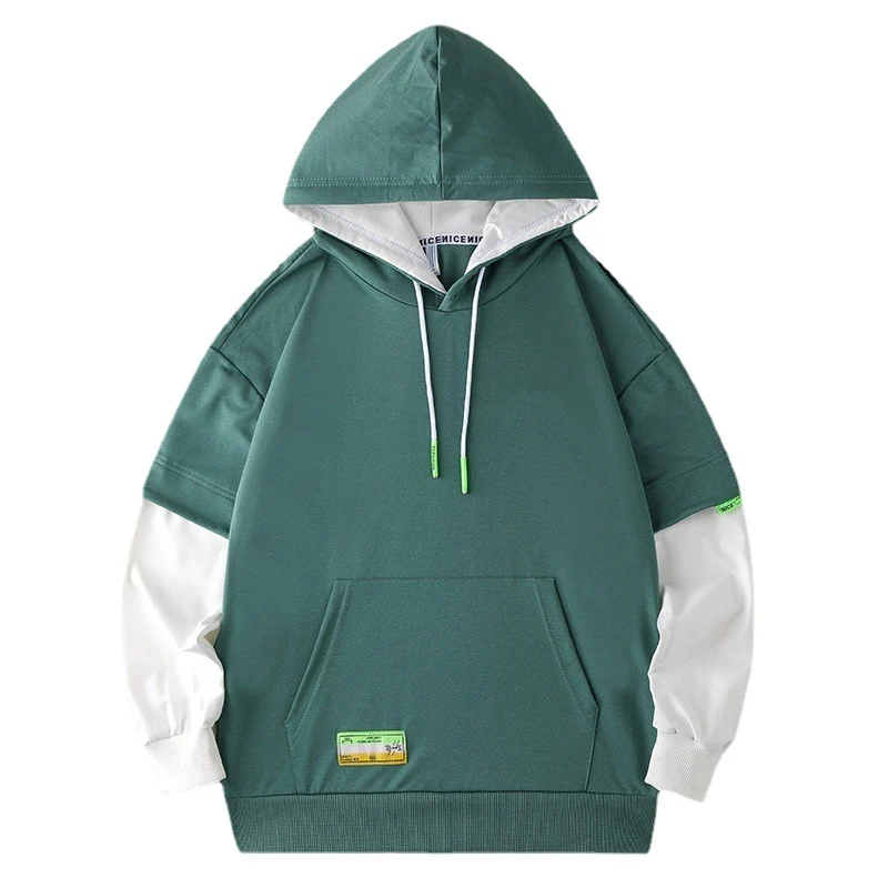 Herren Kapuzenpullover im Lagenlook mit Kontrastärmeln, Kängurutasche und Oversize-Schnitt Nord Taschen