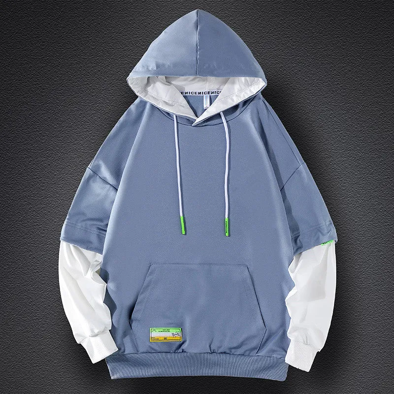 Herren Kapuzenpullover im Lagenlook mit Kontrastärmeln, Kängurutasche und Oversize-Schnitt Nord Taschen