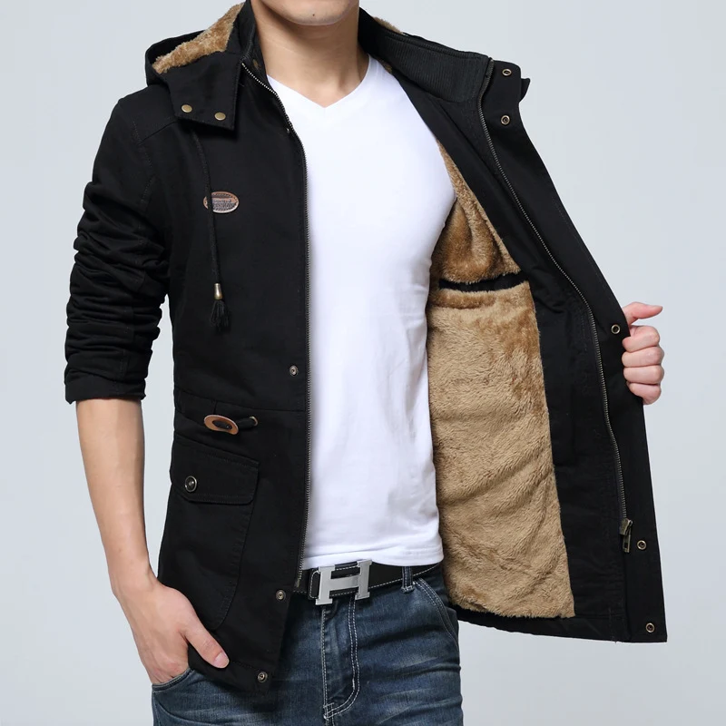 Herren Kapuzenparka mit Teddyfutter, Utility-Taschen und Kordzug Nord Taschen
