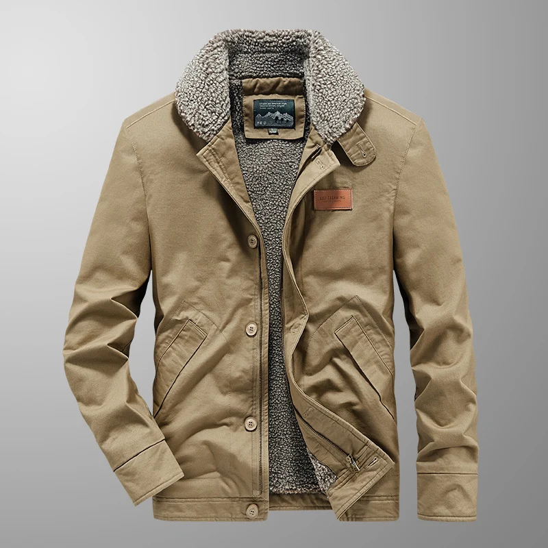 Herren Canvas-Workerjacke mit Sherpa-Innenfutter, Reiß- und Druckknopfverschluss Nord Taschen