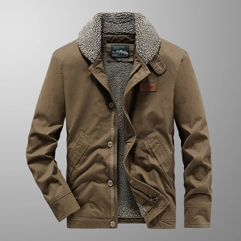 Herren Canvas-Workerjacke mit Sherpa-Innenfutter, Reiß- und Druckknopfverschluss Nord Taschen