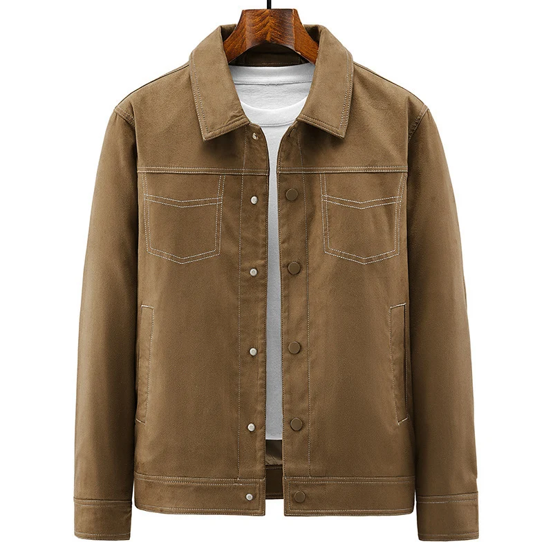 Herren Canvas-Workerjacke mit markanten Kontrastnähten, hohem Kragen und Druckknopfverschluss Nord Taschen