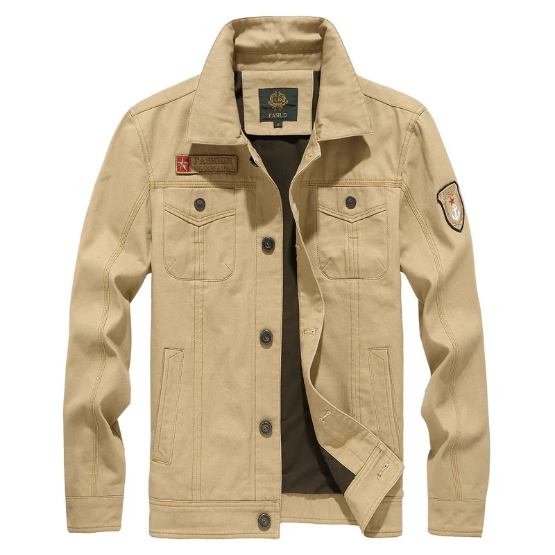 Herren Canvas-Workerjacke im Military-Utility-Stil mit Knopfverschluss, Abzeichen und Brustpattentaschen Nord Taschen