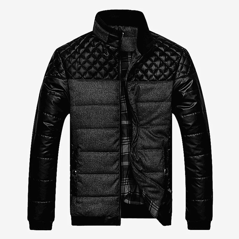 Herren gesteppte Hybrid-Steppjacke mit Kunstlederärmeln, hochschließendem Kragen und kariertem Innenfutter Nord Taschen