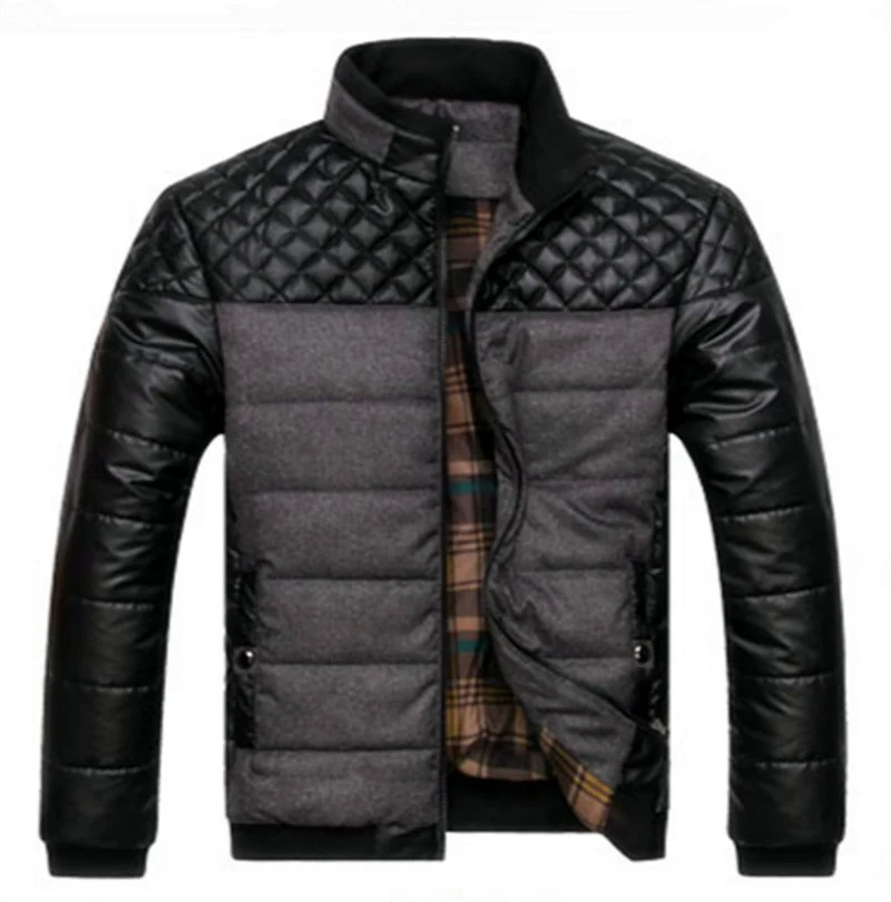 Herren gesteppte Hybrid-Steppjacke mit Kunstlederärmeln, hochschließendem Kragen und kariertem Innenfutter Nord Taschen