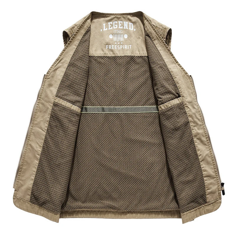 Herren Canvas-Utility-Weste mit Multitaschen und Netzinnenfutter Nord Taschen