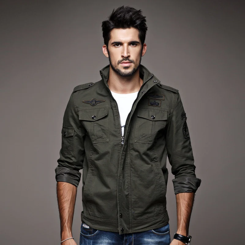 Herren Canvas-Utility-Fieldblouson mit Stehkragen, Epauletten und Multifunktions-Taschen Nord Taschen