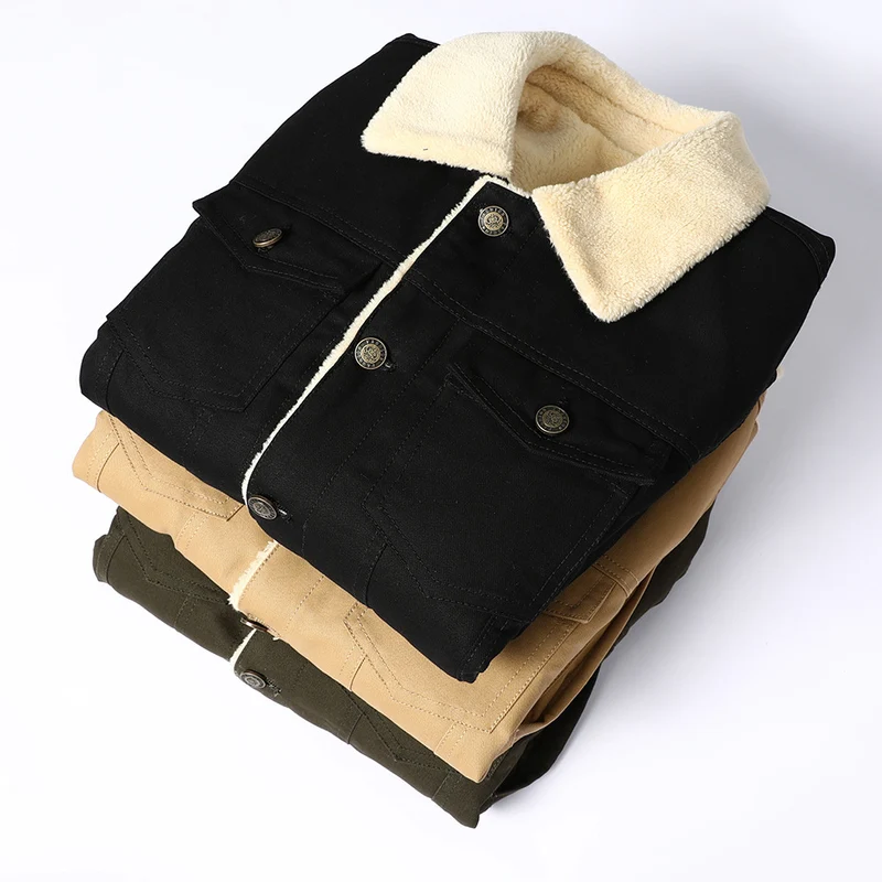 Herren Canvas-Truckerjacke mit Teddyfleece-Innenfutter und Pattentaschen Nord Taschen