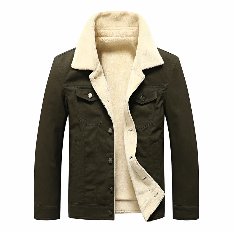 Herren Canvas-Truckerjacke mit Teddyfleece-Innenfutter und Pattentaschen Nord Taschen