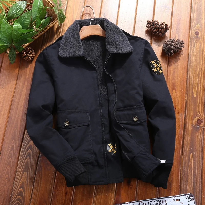 Herren Canvas-Pilotenjacke mit Teddyfutter, gerippten Bündchen und Pattentaschen Nord Taschen