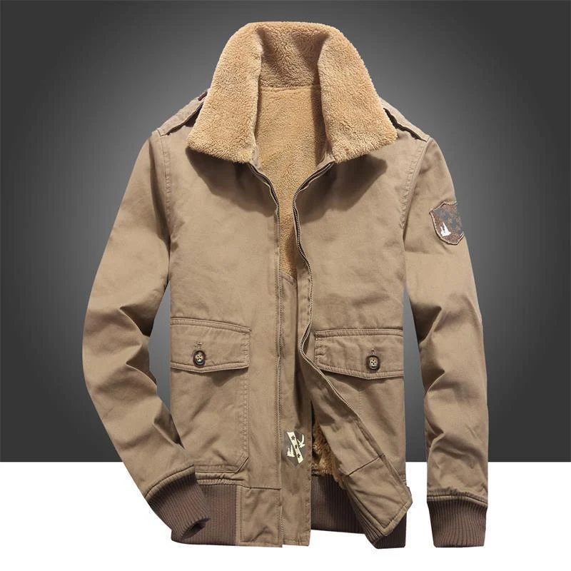 Herren Canvas-Pilotenjacke mit Teddyfutter, gerippten Bündchen und Pattentaschen Nord Taschen