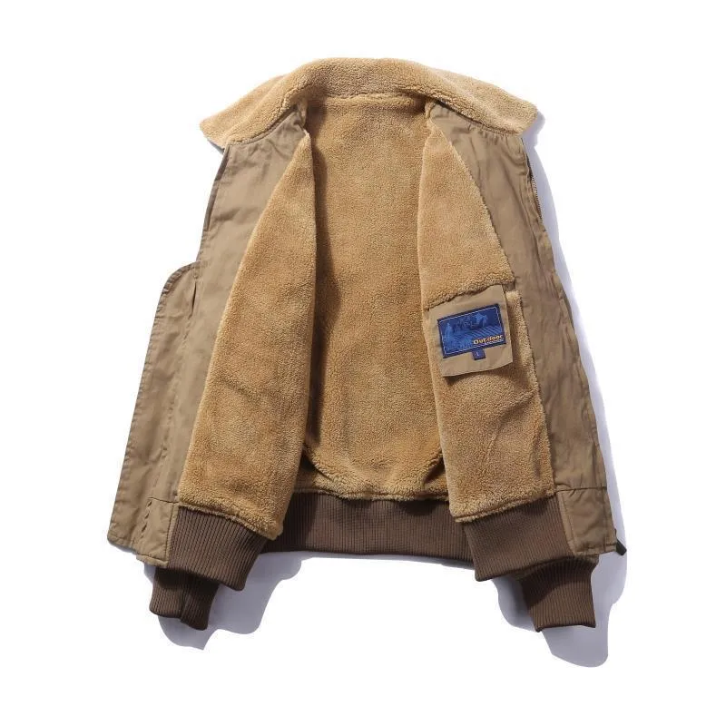 Herren Canvas-Pilotenjacke mit Teddyfutter, gerippten Bündchen und Pattentaschen Nord Taschen