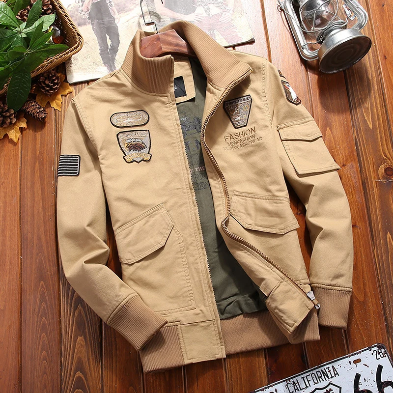Herren Canvas-Pilotenblouson mit Stickpatches, Mehrfachtaschen und Rippenbündchen Nord Taschen