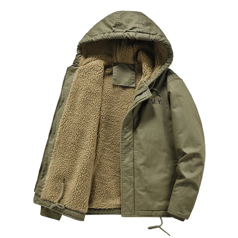 Herren Kapuzenparka im Canvas‑Look mit Teddyfleece‑Innenfutter, Zweiwege‑Reißverschluss und Kordelzug Nord Taschen
