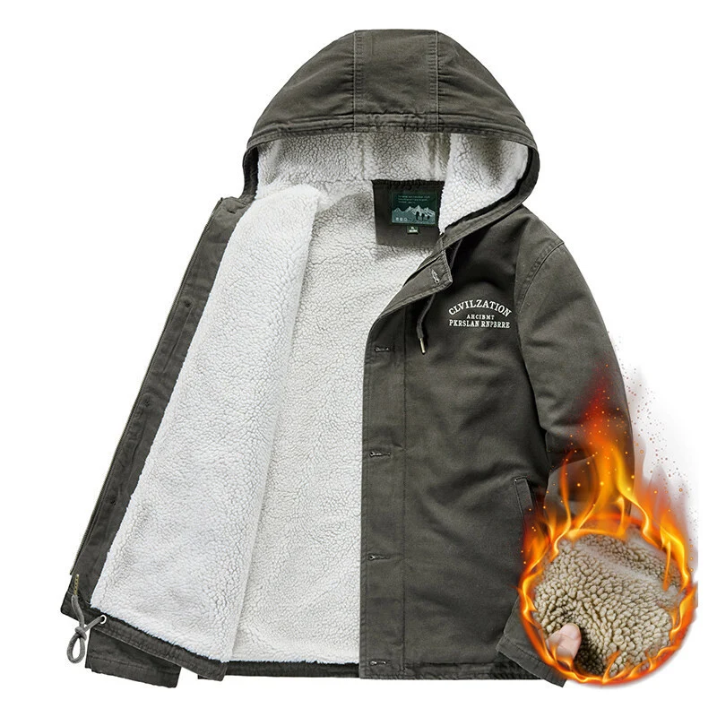 Herren Kapuzenjacke mit Sherpa-Futter und winddichter Canvas-Optik Nord Taschen