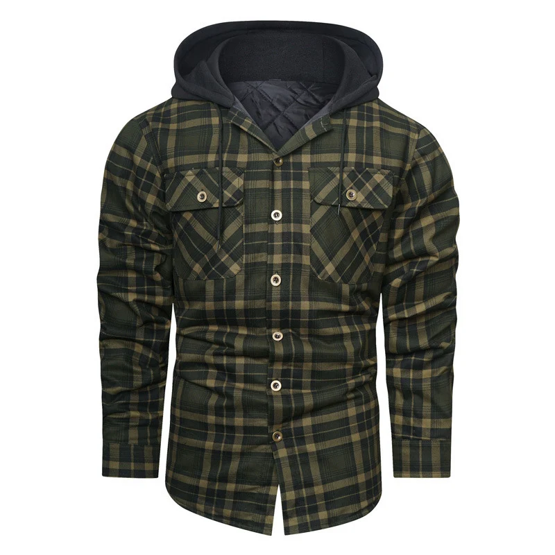 Herren Kapuzen-Hemdjacke im Karomuster mit gesteppter Innenlage Nord Taschen