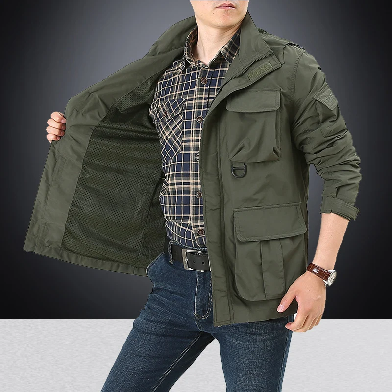 Herren Feldjacke im Utility‑Style mit Mehrfachtaschen, hohem Stehkragen und Reißverschluss Nord Taschen