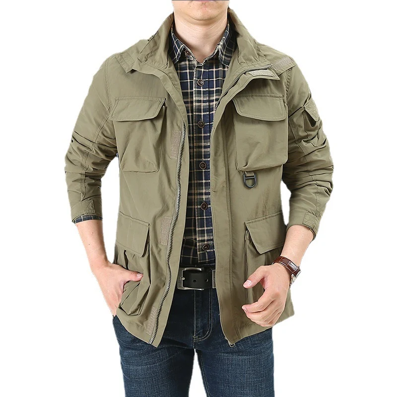 Herren Feldjacke im Utility‑Style mit Mehrfachtaschen, hohem Stehkragen und Reißverschluss Nord Taschen