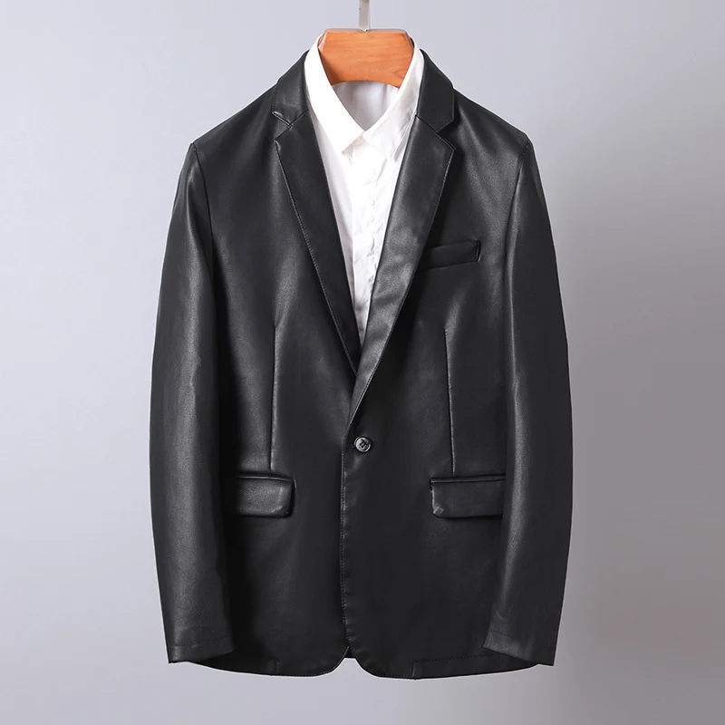 Herren elegantes Kunstleder-Sakko mit tailliertem Schnitt und Ein-Knopf-Verschluss Nord Taschen