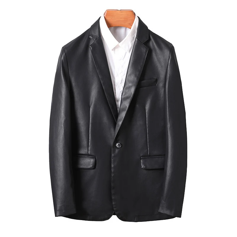 Herren elegantes Kunstleder-Sakko mit tailliertem Schnitt und Ein-Knopf-Verschluss Nord Taschen
