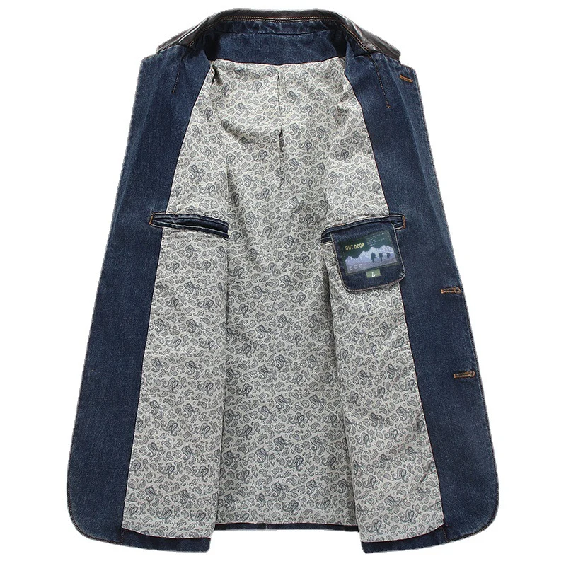Herren Elegantes Denim-Sakko im Blazerstil mit Kunstlederbesatz und Paisley-Futter Nord Taschen