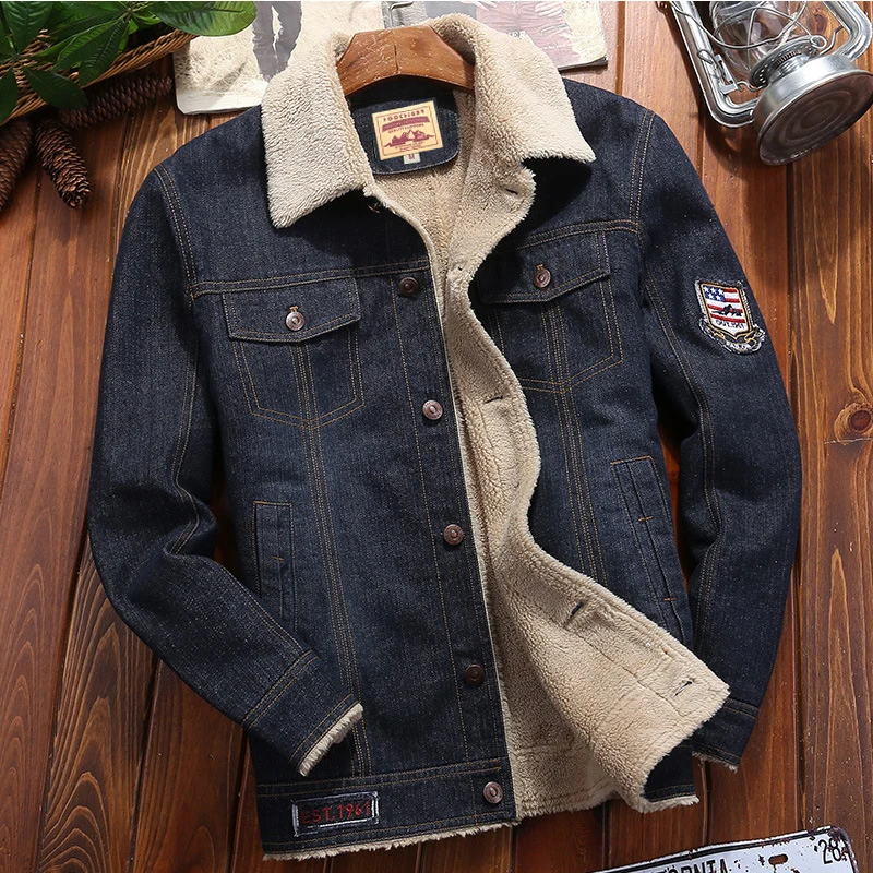 Herren Denimjacke mit wärmender Sherpa-Innenfütterung und Retro-Worker-Details Nord Taschen