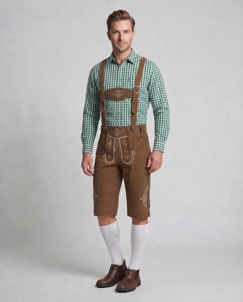 Herren traditionelle Lederhosen mit aufwendiger Stickerei Nord Taschen